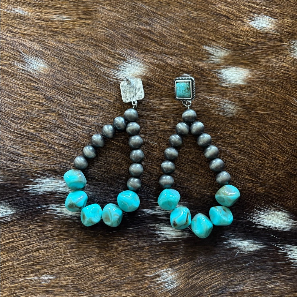 Turquoise and Silver Beaded Earrings